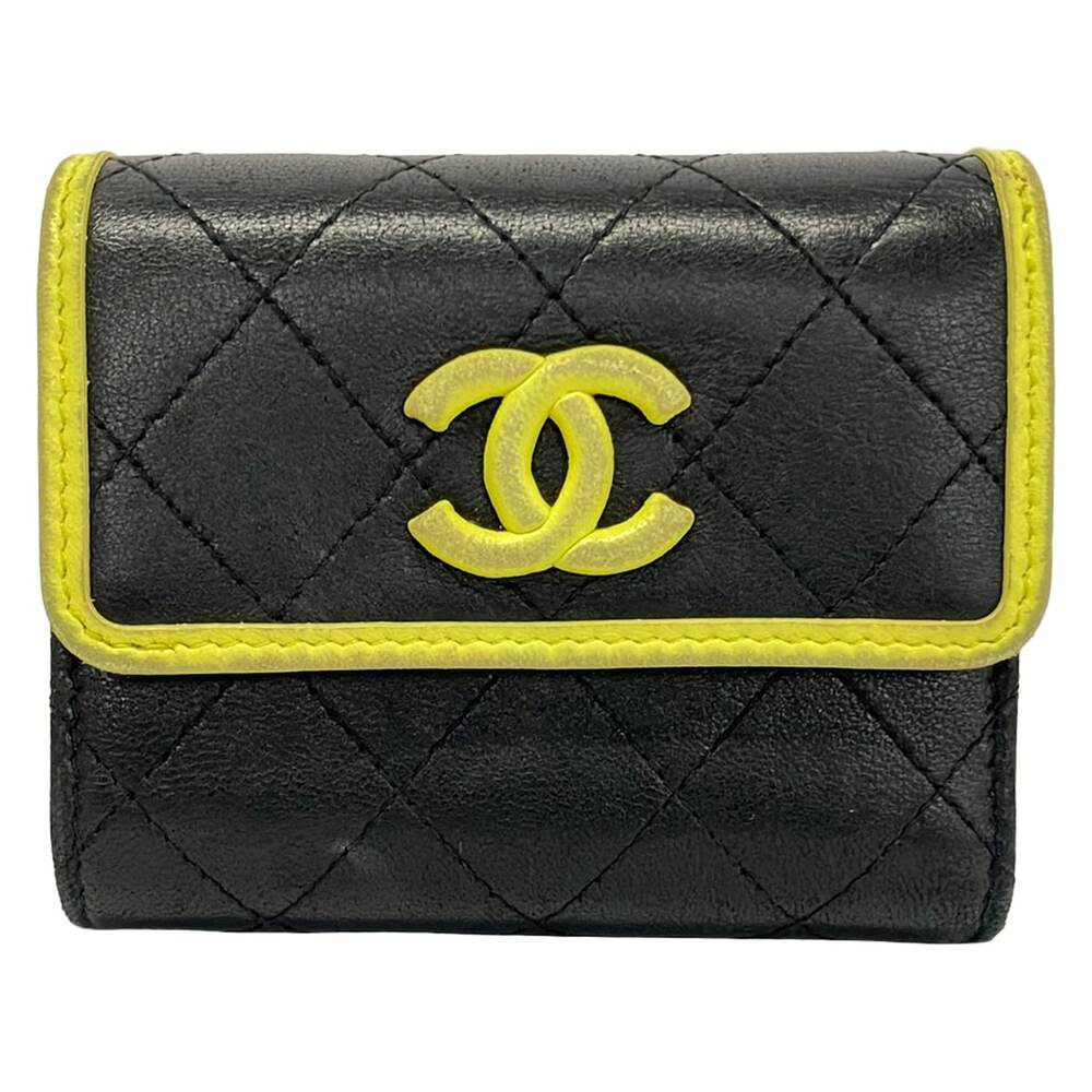 Chanel Matelasse Trifold Wallet Black Yellow